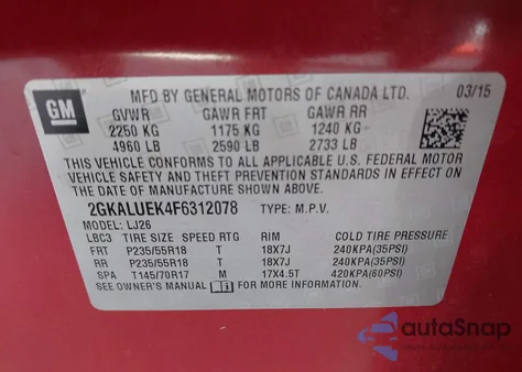 2015 GMC Terrain Denali from USA, damaged, VIN 2GKALUEK4F6312078